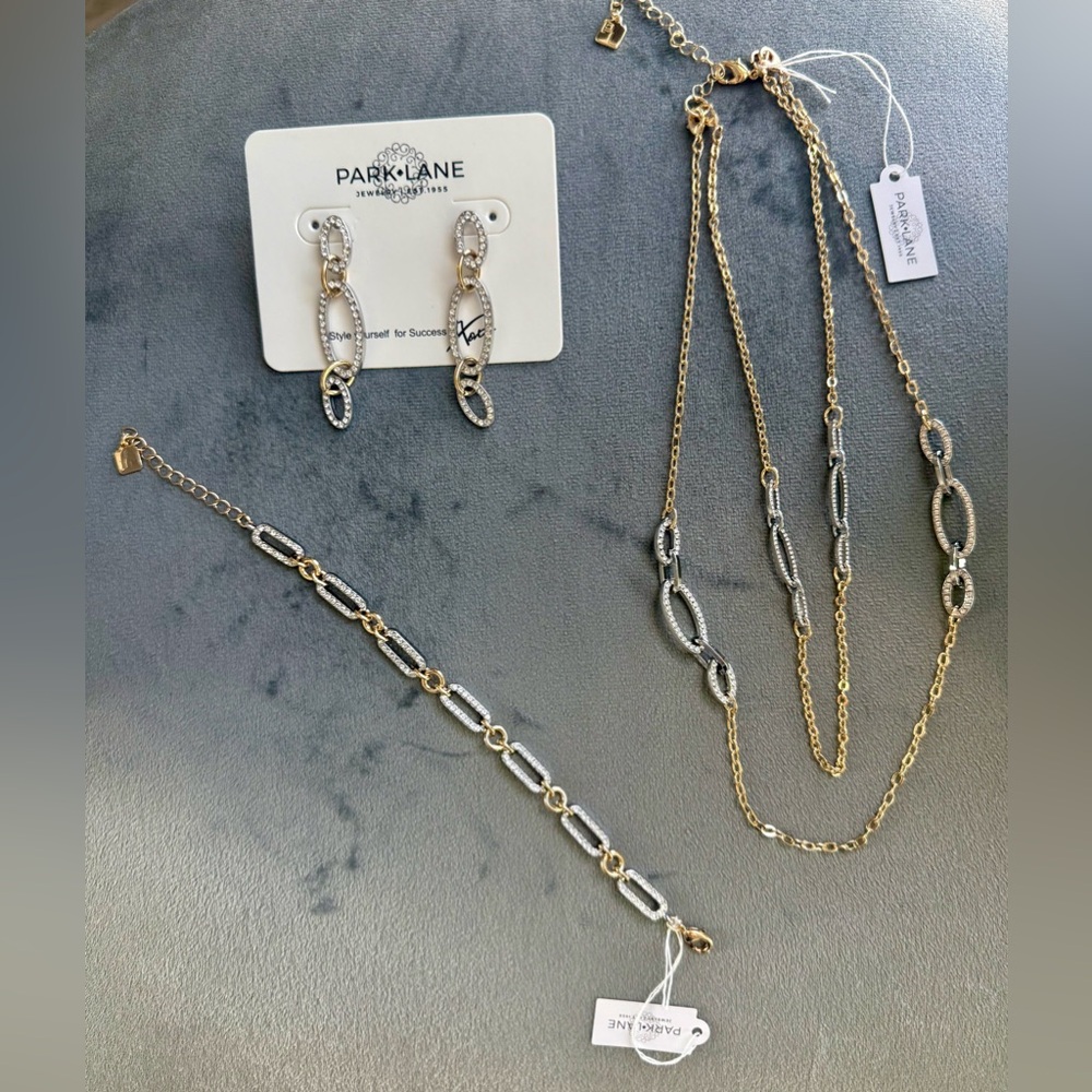 Park Lane Two-Tone Gold and Silver Link Necklace & Earring Set